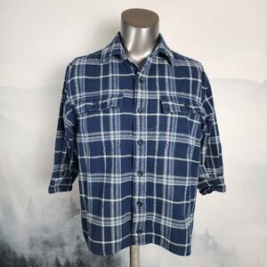 L.L. Bean Chamois "Iron Blue" Plaid 3/4 Sleeve Shirt | Men's Medium